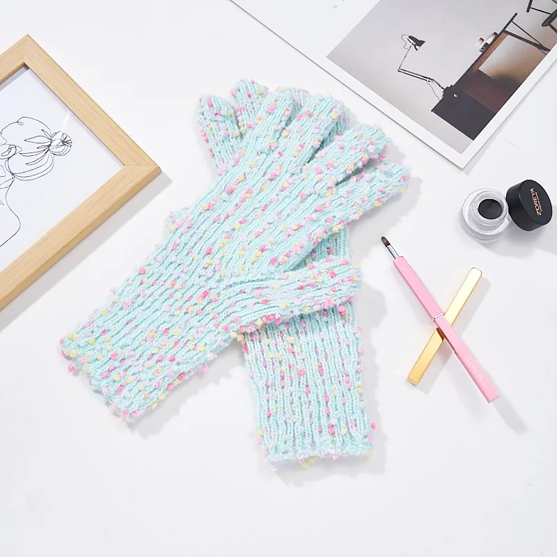 Korea Rainbow Sugar Bean Wool Split Finger Gloves Female Autumn  Winter Warm Students Riding Knitted Anti-freezing Gloves
