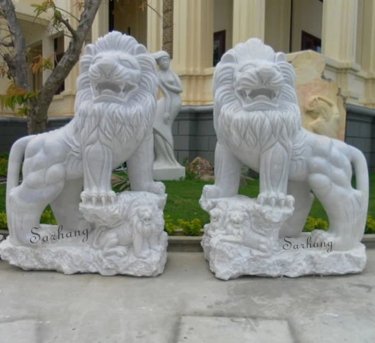 Custom large outdoor decoration handcarved stone animal statues marble lions