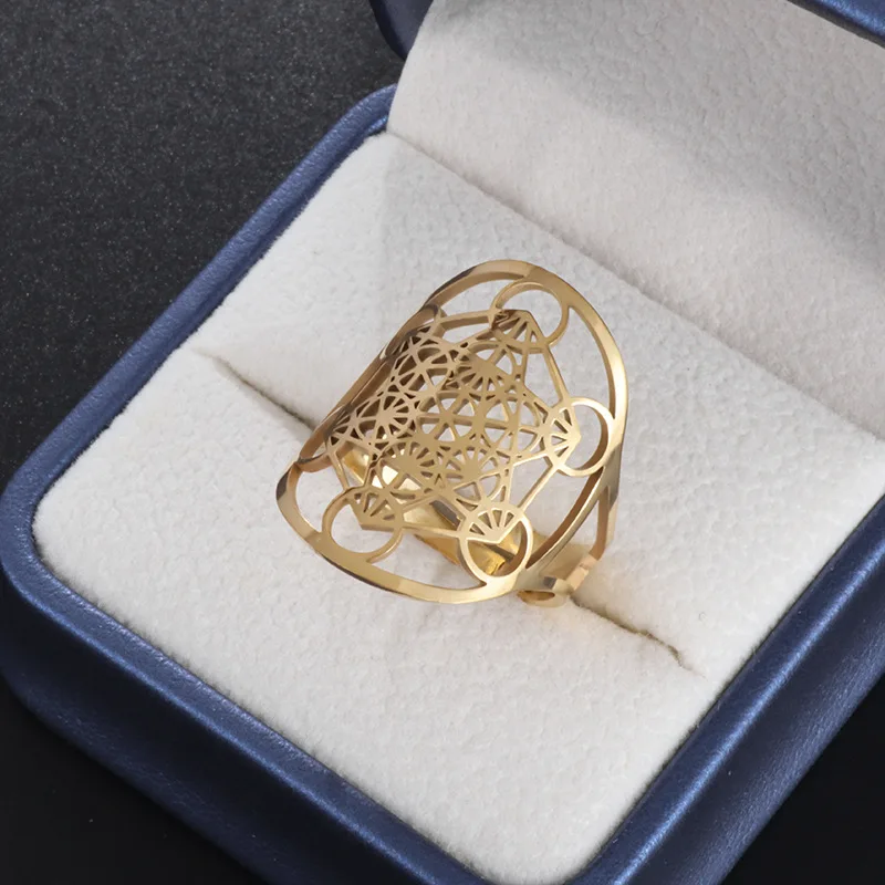 Adjustable Size Angel Signet Ring Solomon Geometric Supernatural Jewelry for Women Irish Gifts Stainless Steel Ring