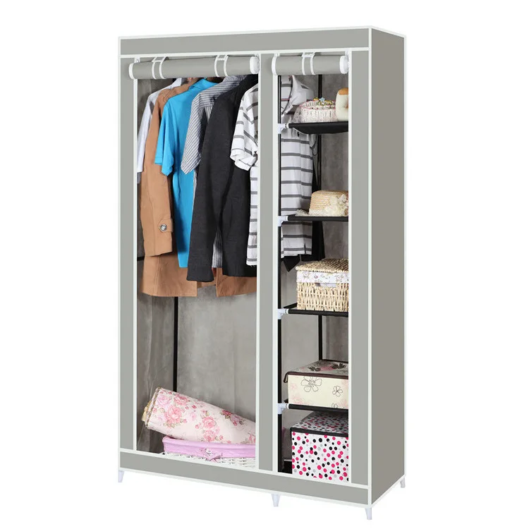 Folding Korean version of bold 16mm steel pipe storage cabinet portable steel frame cloth wardrobe simple magic double clothes