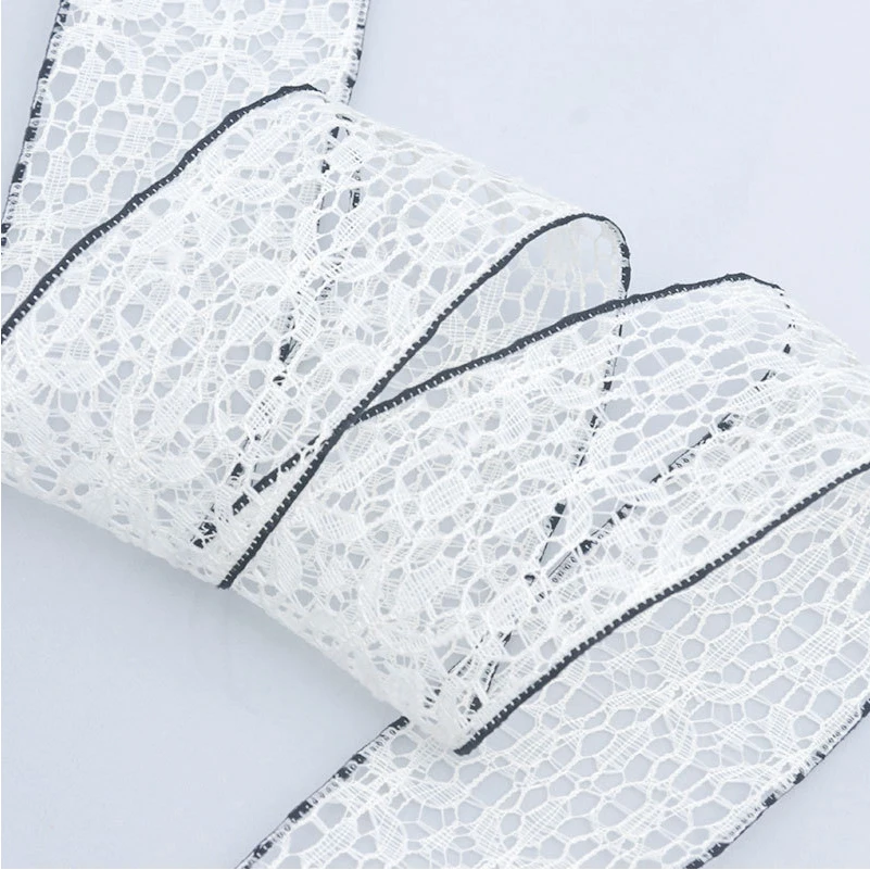 Custom Jacquard Ribbon Trim Black Edge Transparent Lace Ribbon Bow Tiara Bouquet Cake Gift Packaging Ribbon