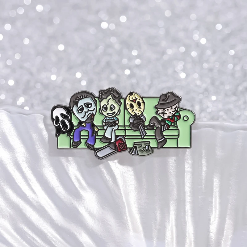 Cartoon Thriller Movie Chainsaw Enamel Brooch Green Sofa Backpack Badge Clothing Accessories Gift Jewelry for Friends