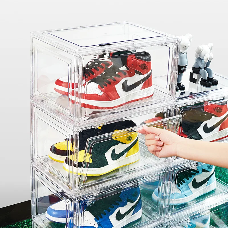 Hard PET plastic boxes shoe case storage box acrylic Side Door Open  Bins Sneakers Organizer