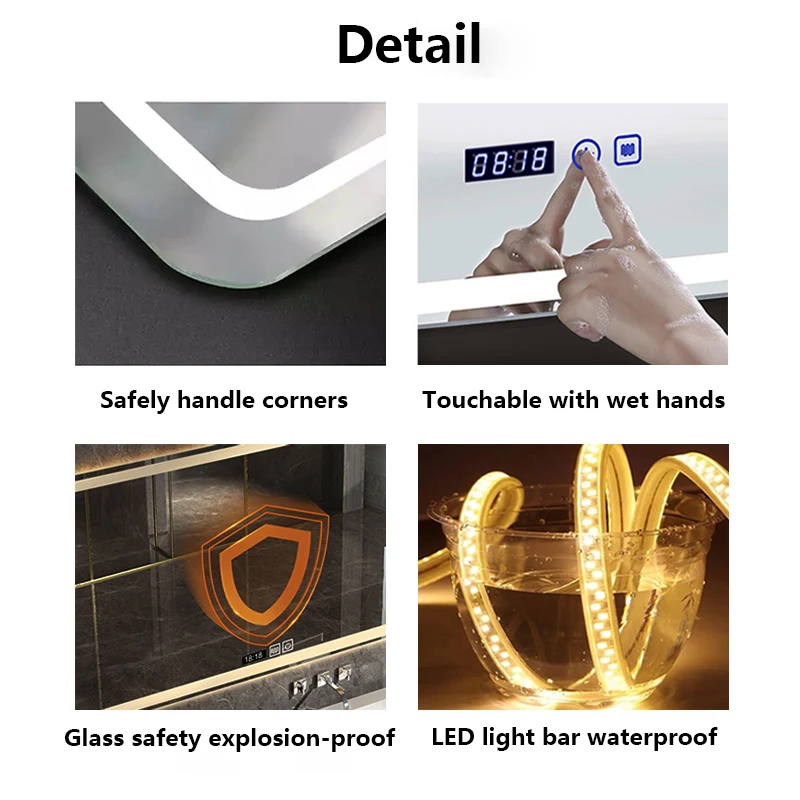 Frameless Custom Decorative Salon Wall Mount Shower Wash Basin Led Bath Mirror