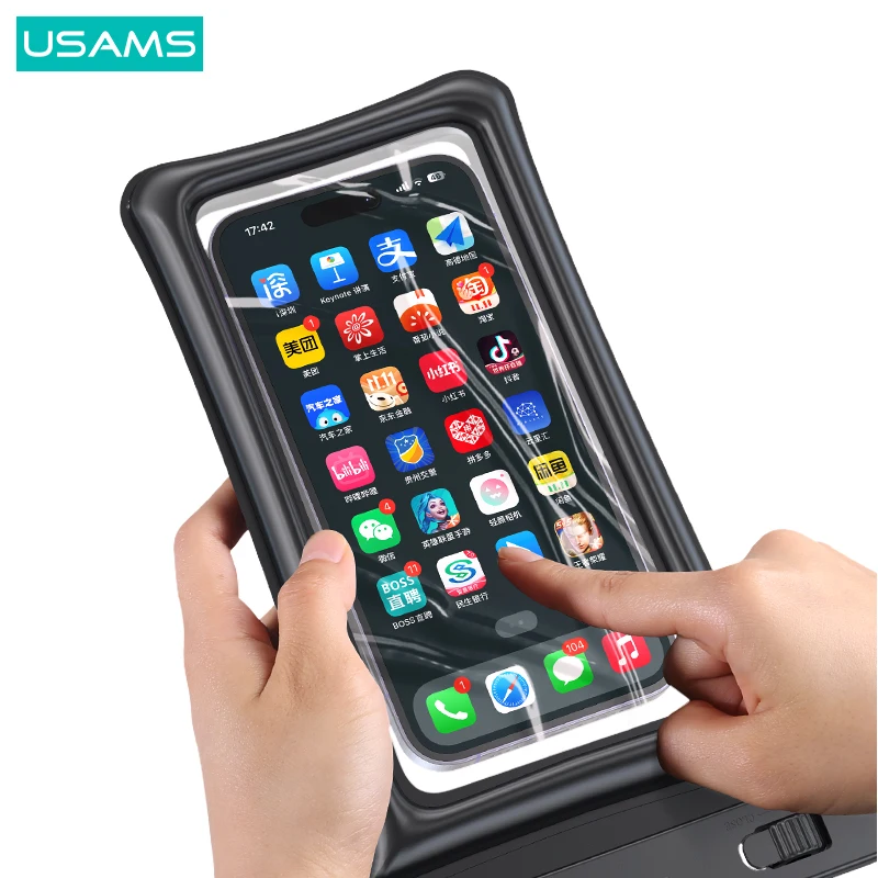 USAMS YD011 mobile phone case pouch swimming waterproof pvc phone bag for diving floating