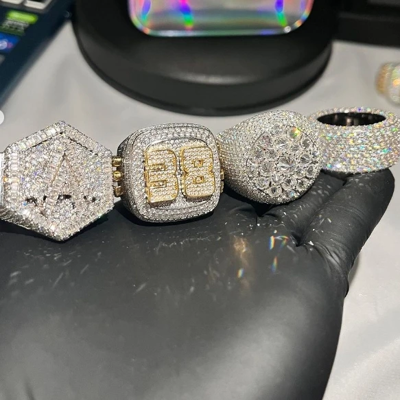 Men Cluster HIP HOP Moissanite Diamond Ring Moissanite Wedding Ring Fine Jewelry Ring For Men