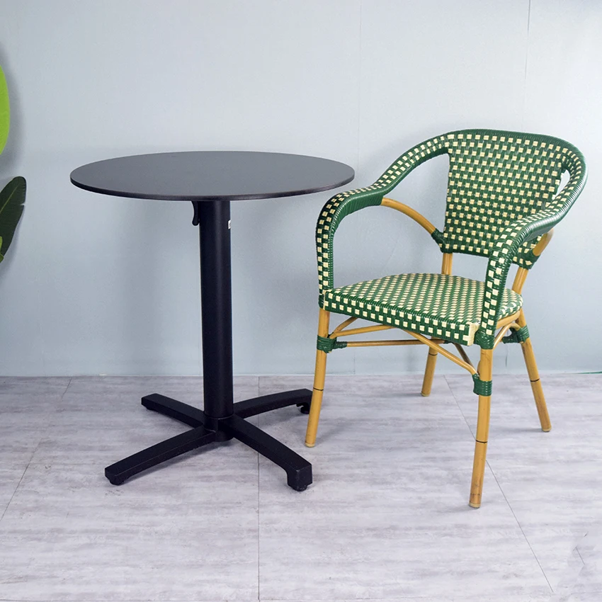 All-weather French Style Bistro Chairs Outdoor Rattan Dining Chair With Armrest