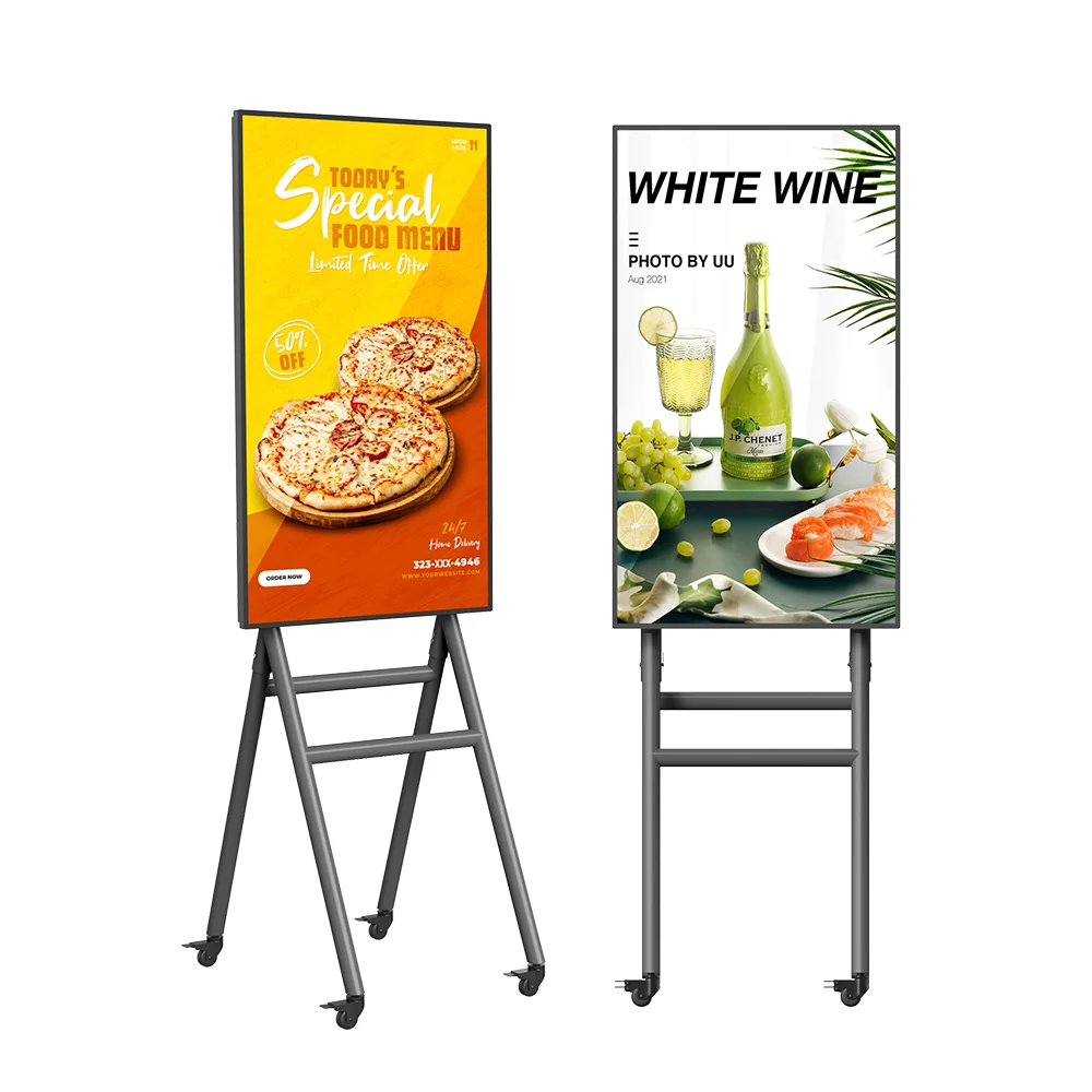 Mobile LCD Digital Signage Restaurant Retail Store Menu Display Movable Android Lcd Advertising Screen With Remote Control