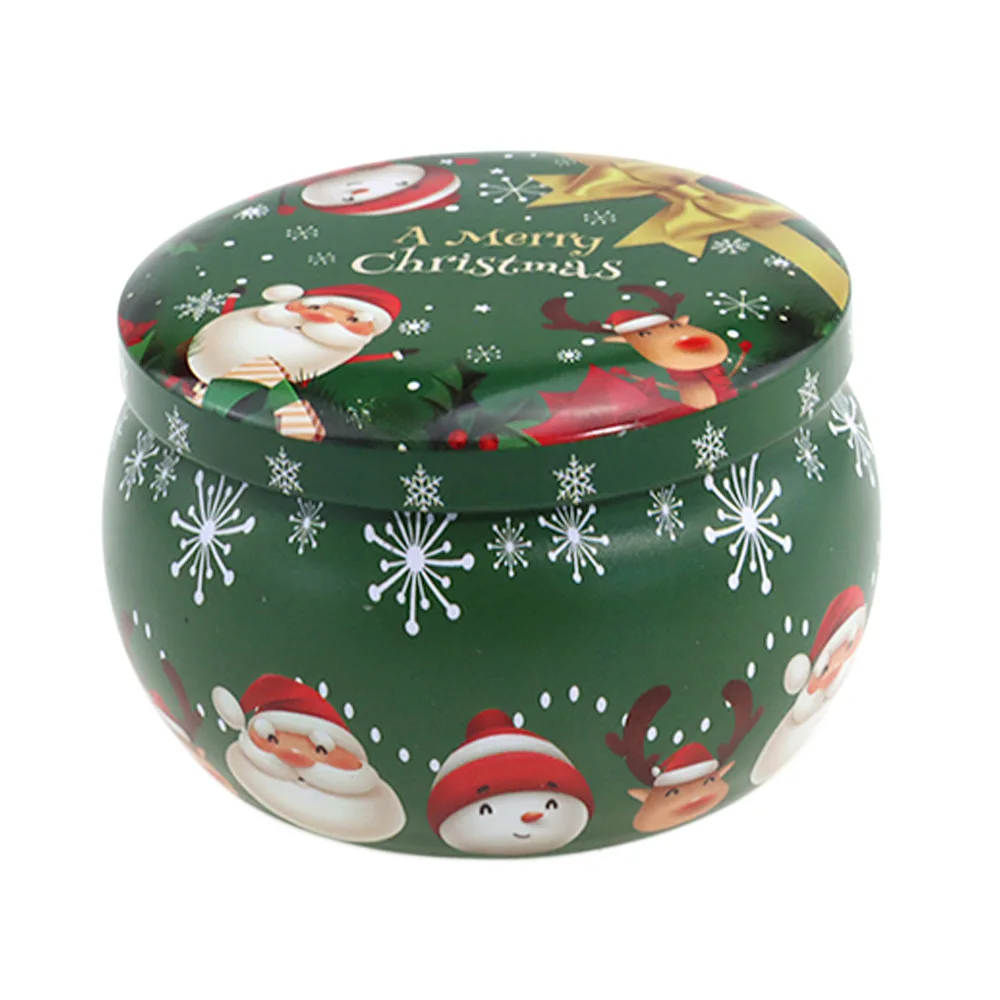 Christmas candy box incense candle jar hand gift flower tea tin round drum shaped metal tin can candle candy box