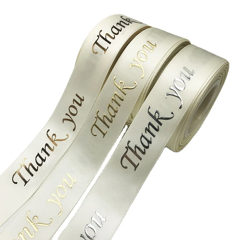 Customised Printed Polyester Satin Ribbons with Logo Thank You For Jewelry Gift Box