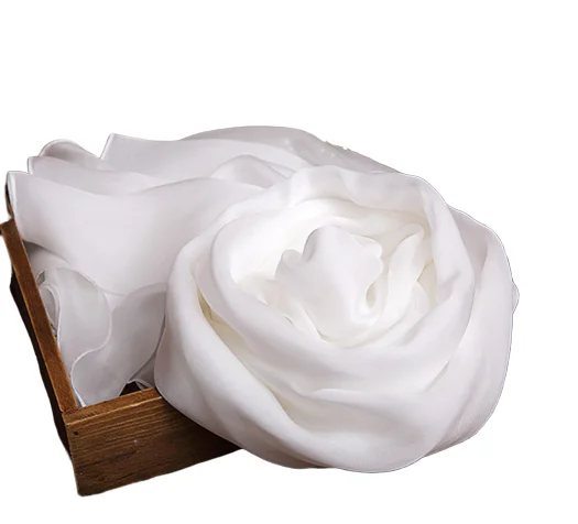 Plain White Color 100% Silk Chiffon Scarves White Silk Scarf For Printing Dyeing