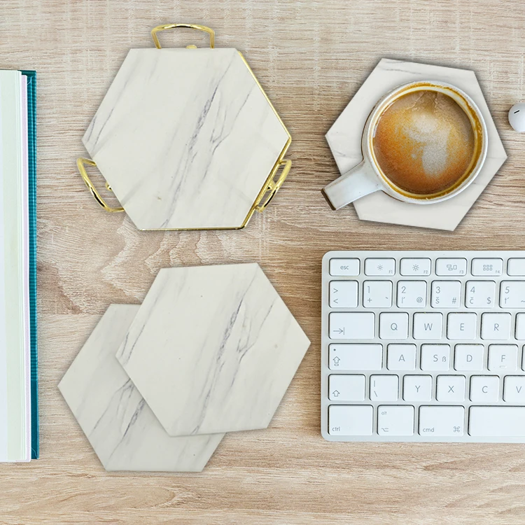 Custom high quality marble pattern table mat ceramic cup coasters for drinks