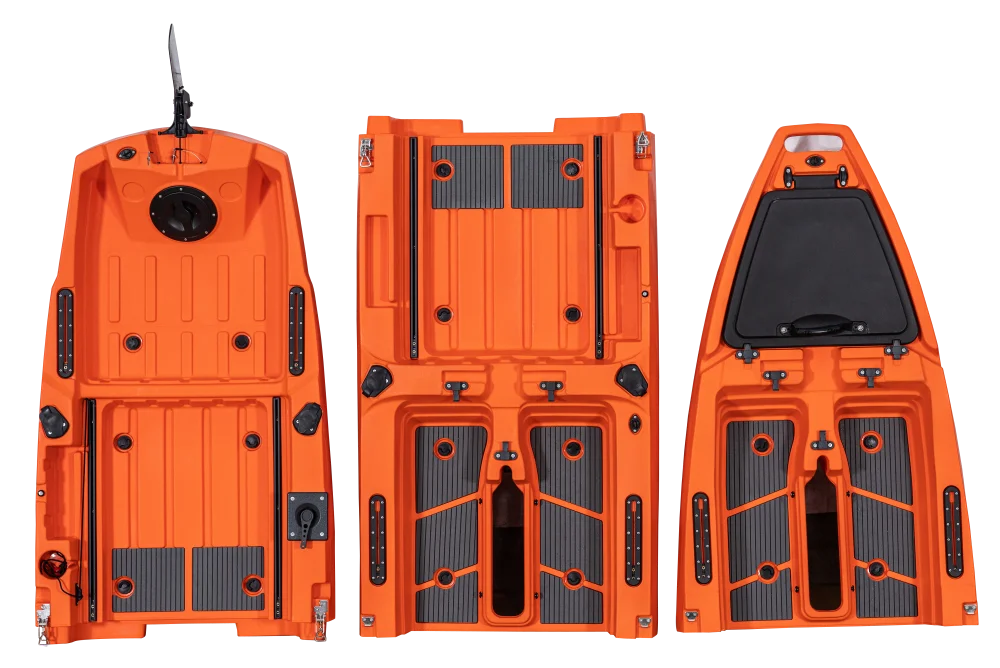 LSF 2024 Новый 4 5 м пластик ПЭ 2 человека каяк модульный три части Рыбалка Рыбацкая лодка с педальным приводом