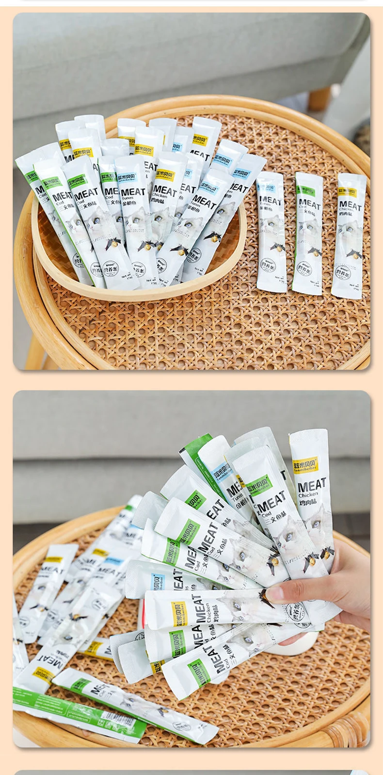 Хит продаж, оптовая продажа, 15 г, еда для кошек, лосося, тунца, курицы