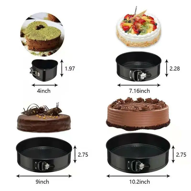 4-Inch 9 inch Springform Cake Pan Round Carbon Steel Hear Shaped Cake Baking Pans Nonstick Tin With Leakproof Removable Bottom