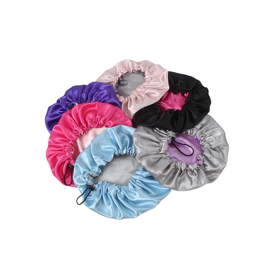 Wholesale New Hair Wrap Accessories Custom Solid Women Satin Bonnet Fashion Stain Silky Big Bonnet for Lady Sleep Cap Headwrap