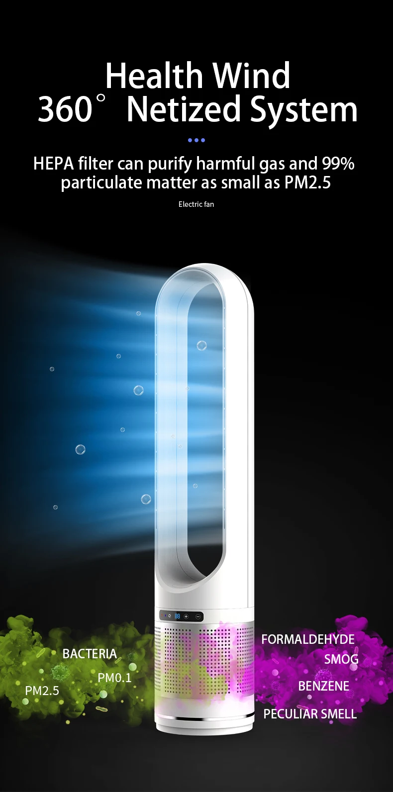 2 In 1 Air Function Air Purifier Cooler Fan Wholesale Leafles Fan No Blades Supplier Floor Stand Bladeless Fan