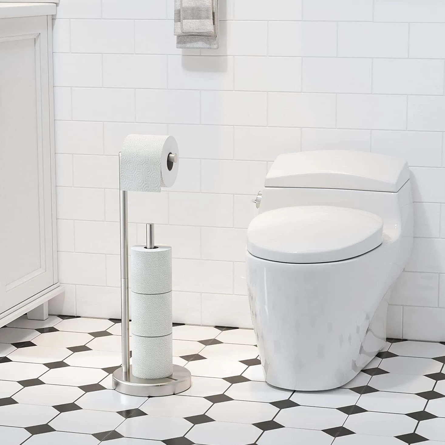 Free Standing Bathroom Toilet Paper Holder Stand With Reserve Area Has Enough Space For Jumbo Roll