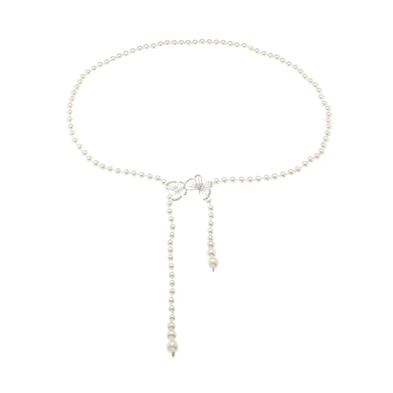 Fashion Elegant Dress Decorate Butterfly white Pearl Waist Women Elegant Chain Belt For Ladies Dress Waist Chain Belts