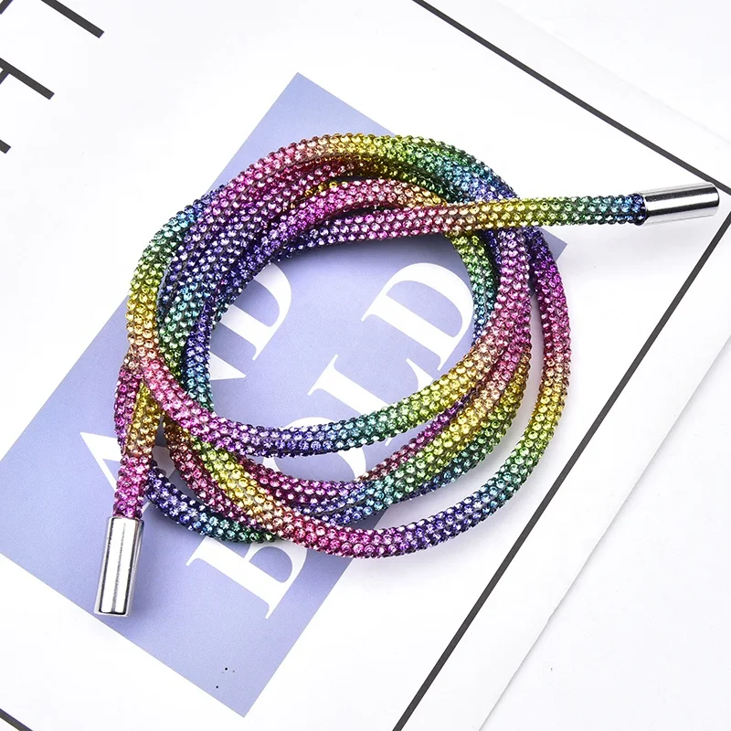 Crystal Rhinestone Rope Trim Hoodies Sports Pants Drawstring Strap Cord with Metal End for Dress Belt Garment Accessories