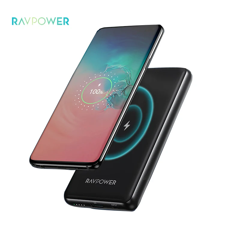 RAVPower RP-PB084 10000mAh Power Bank Real Capacity Slim Wireless Power Bank Back Up Charger for cell phone