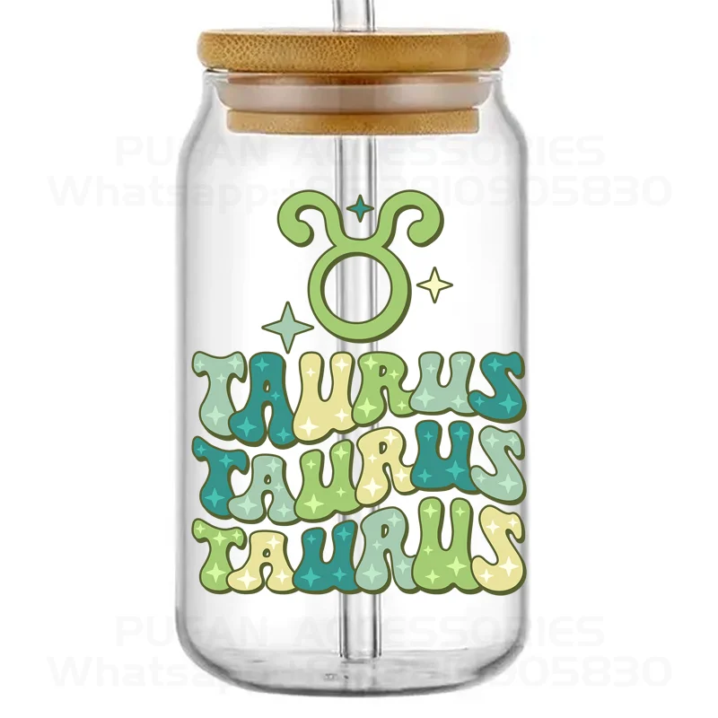 In Stock 4inch H Twelve Constellation Design 3D Sticker  UV DTF Cup Wraps UV Transfer Sticker For Mugs Mobile Phone