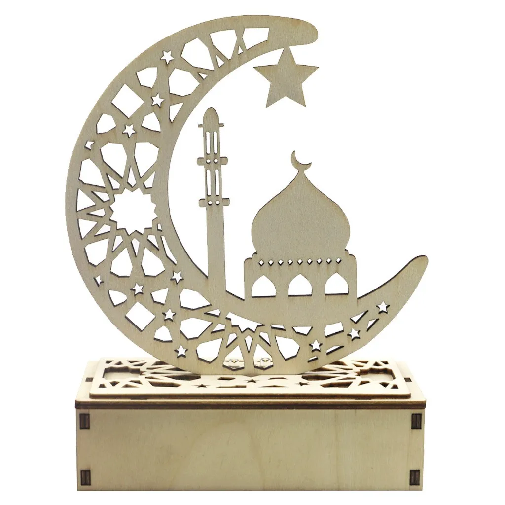 Wooden decorations for Eid Carved hollow wooden LED lamp