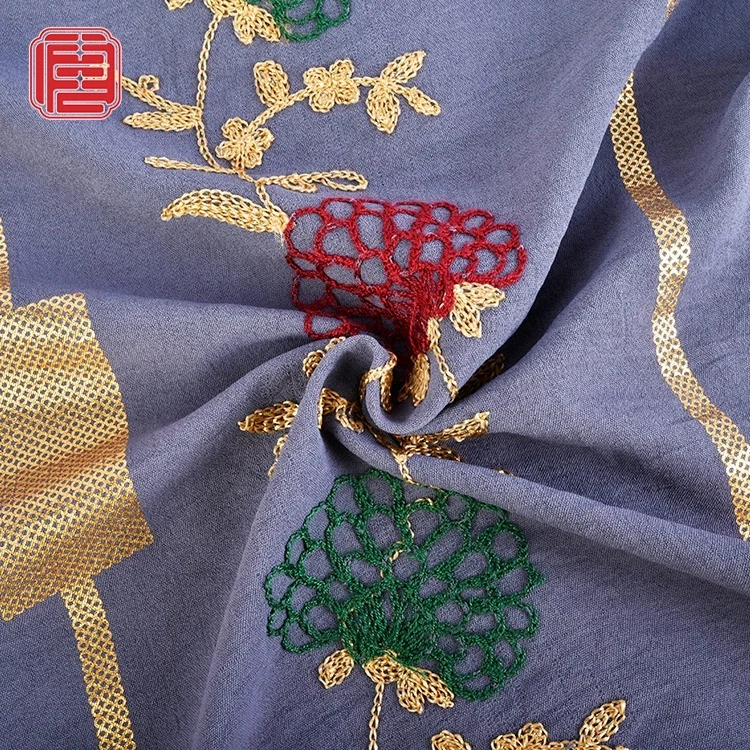 Shaoxing текстильная ткань с индивидуальным дизайном 100% Полиэстеровая тканая вышивкой из фольги для платья