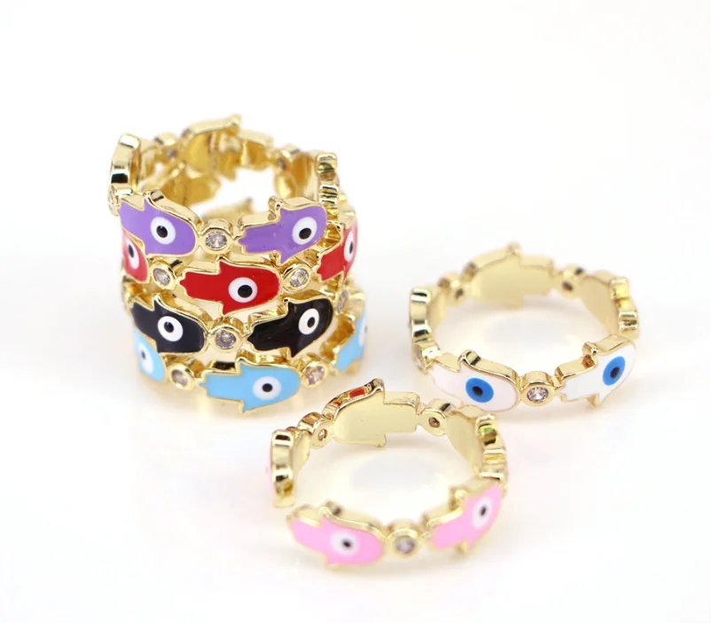 Trendy Enamel Evil Eyes Ring Gold Bohemian Colorful Oil Drip Turkish Blue Eye Ring