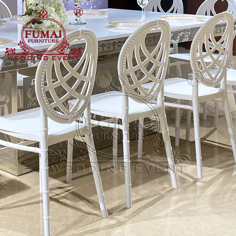 Unique White Polypropylene Plastic Royal Carved Heart Back Plastic Chair