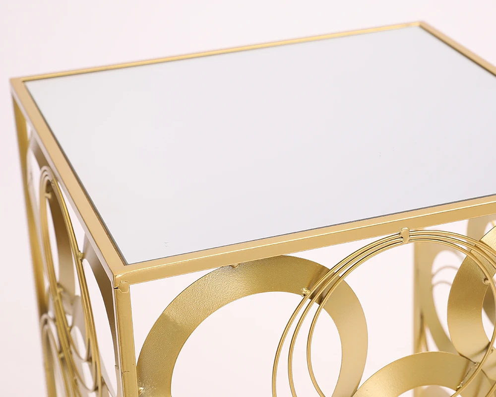 Metal square top mirror round design coffee table