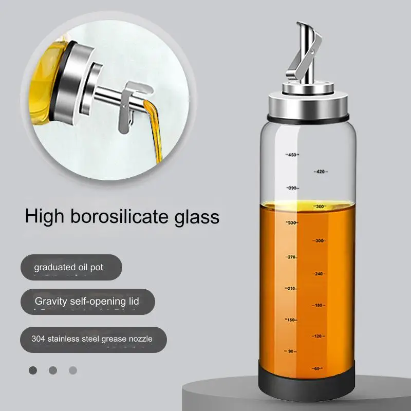 Gravity self opening oil pot glass oil bottle stainless steel cap oil tank soy sauce vinegar pot kitchen leak proof