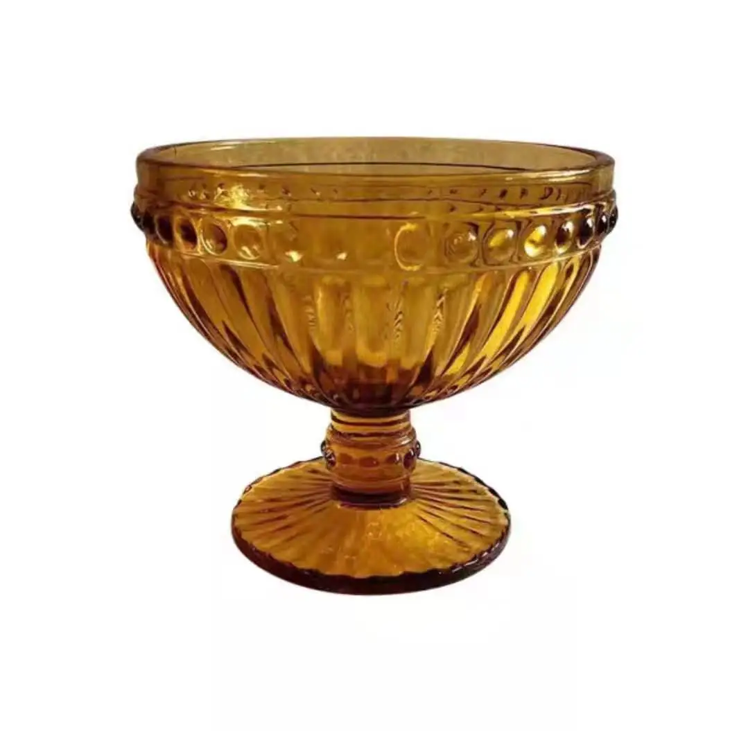 Embossed Crown with Covered Home Dessert Salad Bowl Candy Can Glass Ice Cream Cup