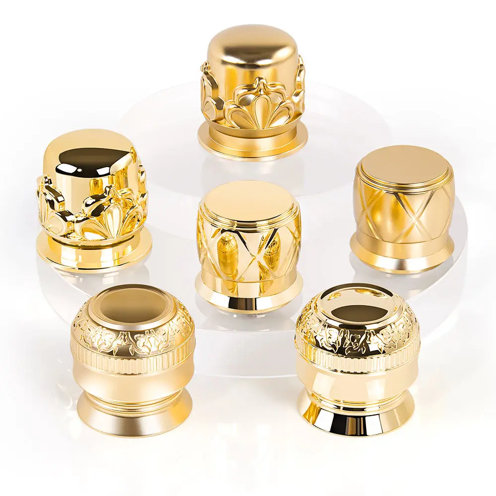 Custom Luxury Logo Travel Perfume Bottle Metal Cap Fea 15 Square Gold Zamac Screw Cap For 35Ml Perfume Glass Bottle