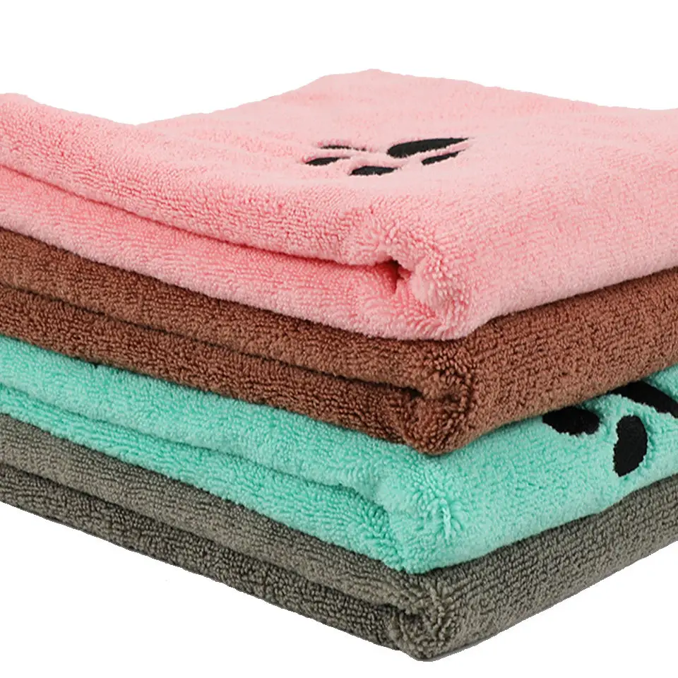 Cross-border Wholesale Pet Embroidered Bath Towel Soft and Skin-friendly Dog Bath Towel Does Not Drop Hair Thick and Durable
