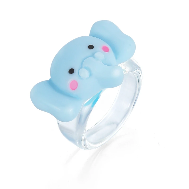 Plastic Fashion Women Jewelry Gift Cute Elephant Cartoon Resin Acrylic Ring For Girls Plastic Rings Jewelry