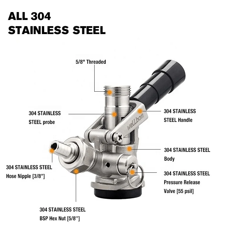 New Update D System Beer Keg Coupler, Sankey Keg Coupler, All 304 Stainless Steel Keg Tap Coupler Top Quality