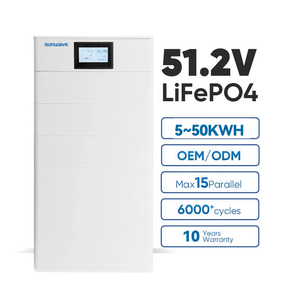 Sunwave Stackable Residential Battery Grade-A REPT Cell Energy Storage System 51.2V 153.6V 206AH 30kWh Lifepo4 Home Battery