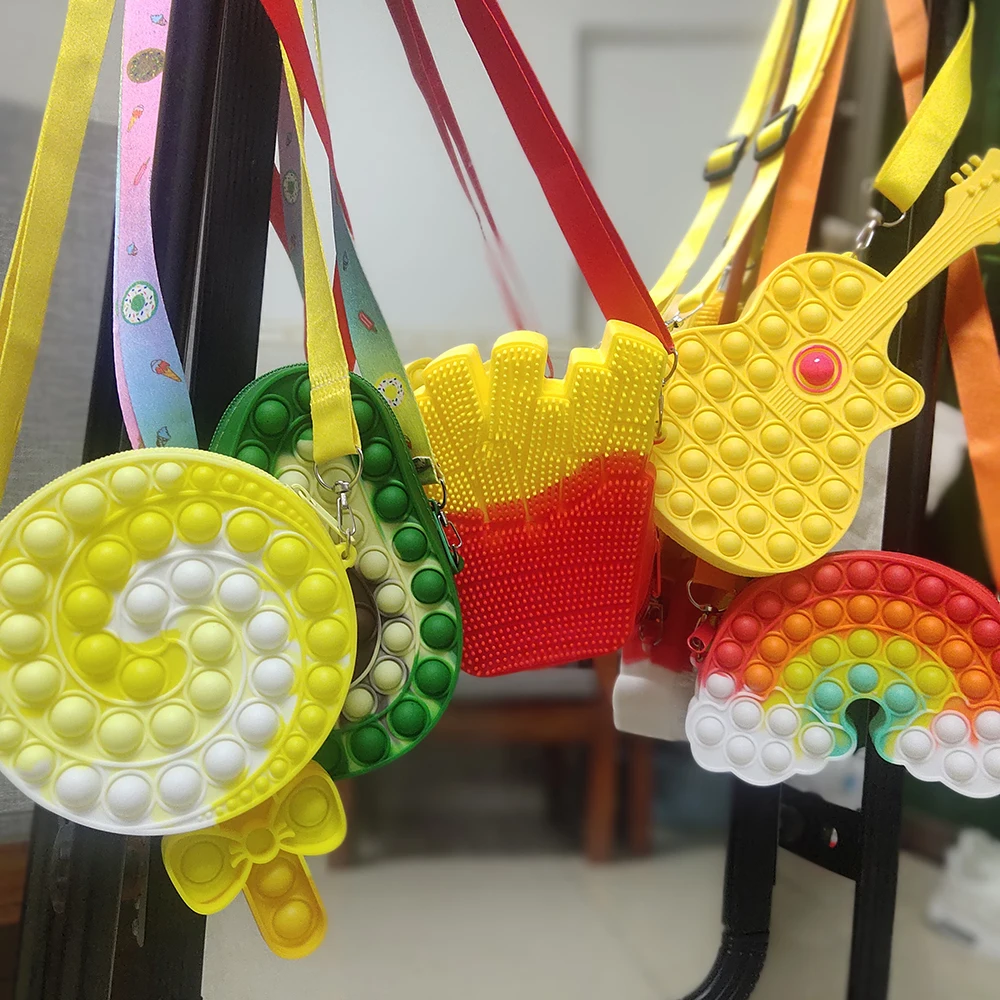 Carton Cute Push Popping Bubble Fidget Sensory Toy Stress Reliever Crossbody Pop Bag Purse for Girls Women Popis Fidget Bags