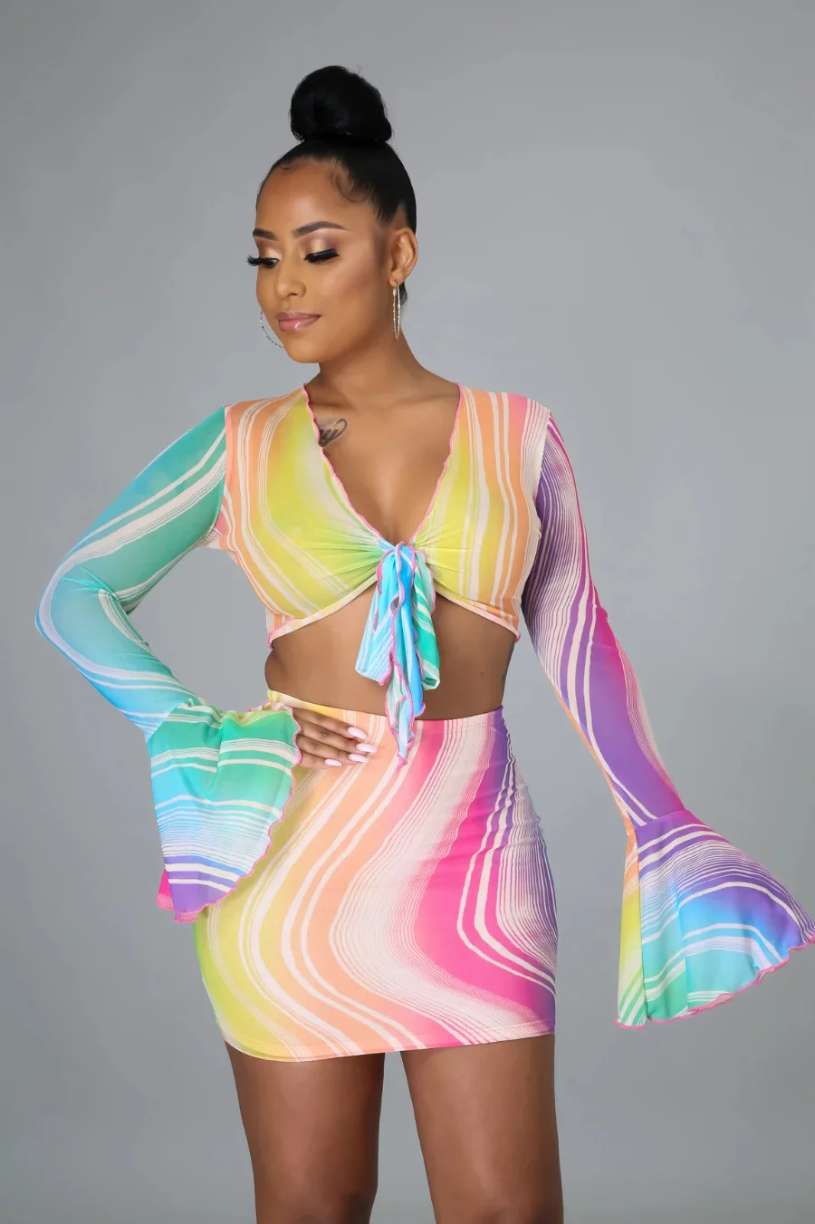 Женский комплект из двух предметов с юбкой и принтом, весенний комплект из двух предметов с сетчатой юбкой, сексуальное женское платье, комплект из двух предметов, 2022