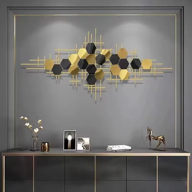 200*97cm Creative design horizontal wall mounted art 3d decors large gold metal wall decor for living room