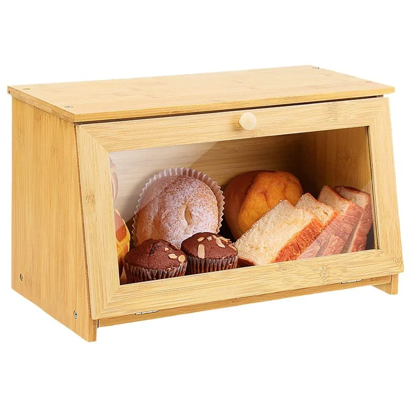 Detachable wood bamboo bread bin for kitchen accessories wooden bread storage container for home bread shop