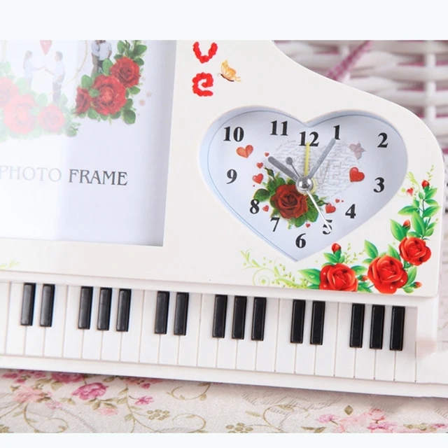 
Creative 5 inch photo frame love piano heart shaped alarm clock multifunction photo frame birthday gift desktop decoration craft 