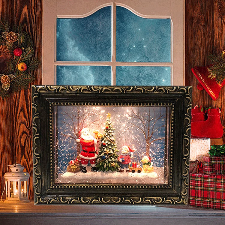 Wholesale Snow Globe Souvenir Custom Led Santa Lights Snow Ball Christmas Decoration Supplies Glitter Spinning Christmas Lantern