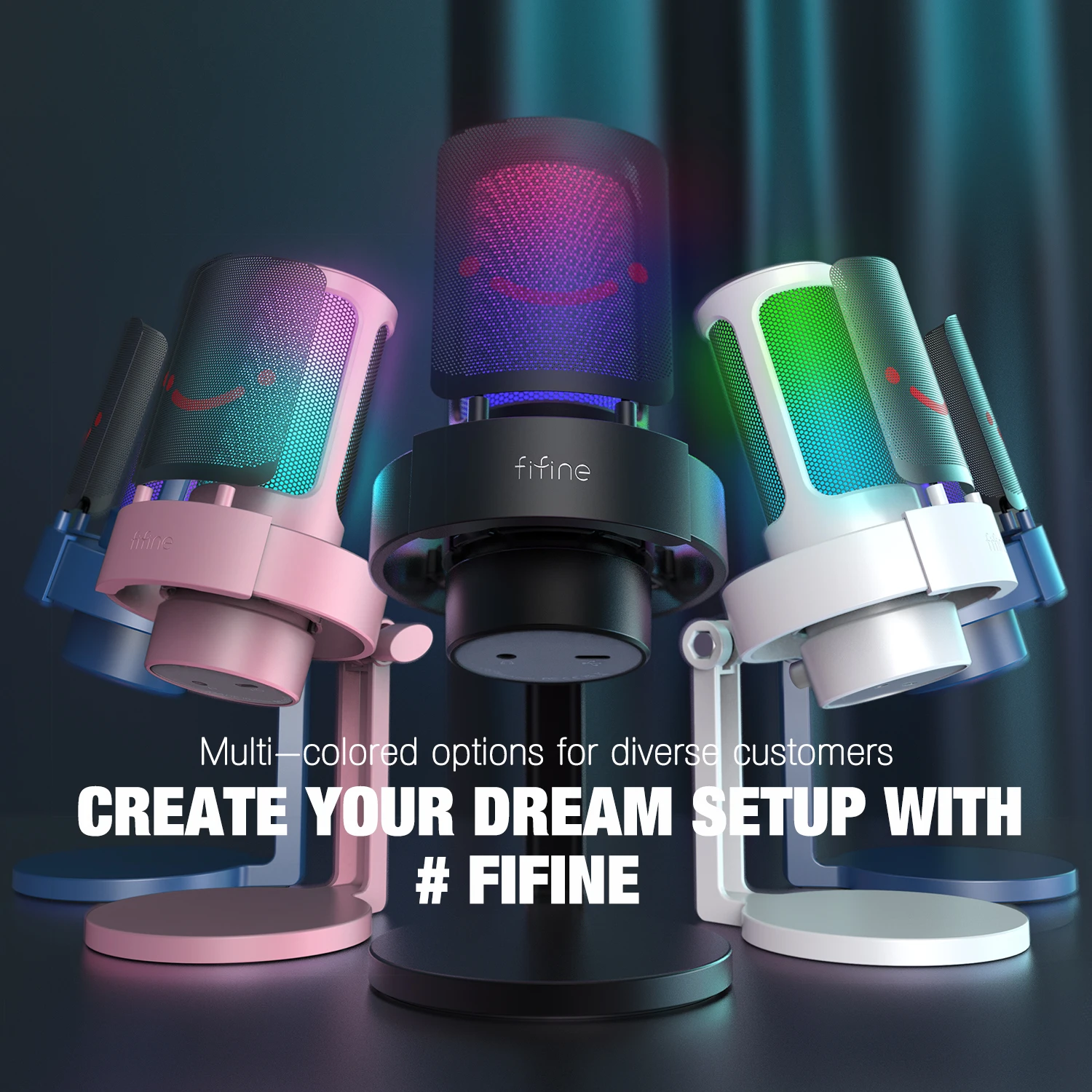 FIFINE A8 Streaming Condenser Microphone Gamer Podcast Microphone RGB Gaming Microphone