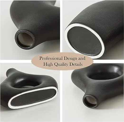 Set of 2 Ceramic Vase for Pampas Round  Neutral Boho Matte White Ceramic Vase Modern Nordic Minimalism Style Donut Vase