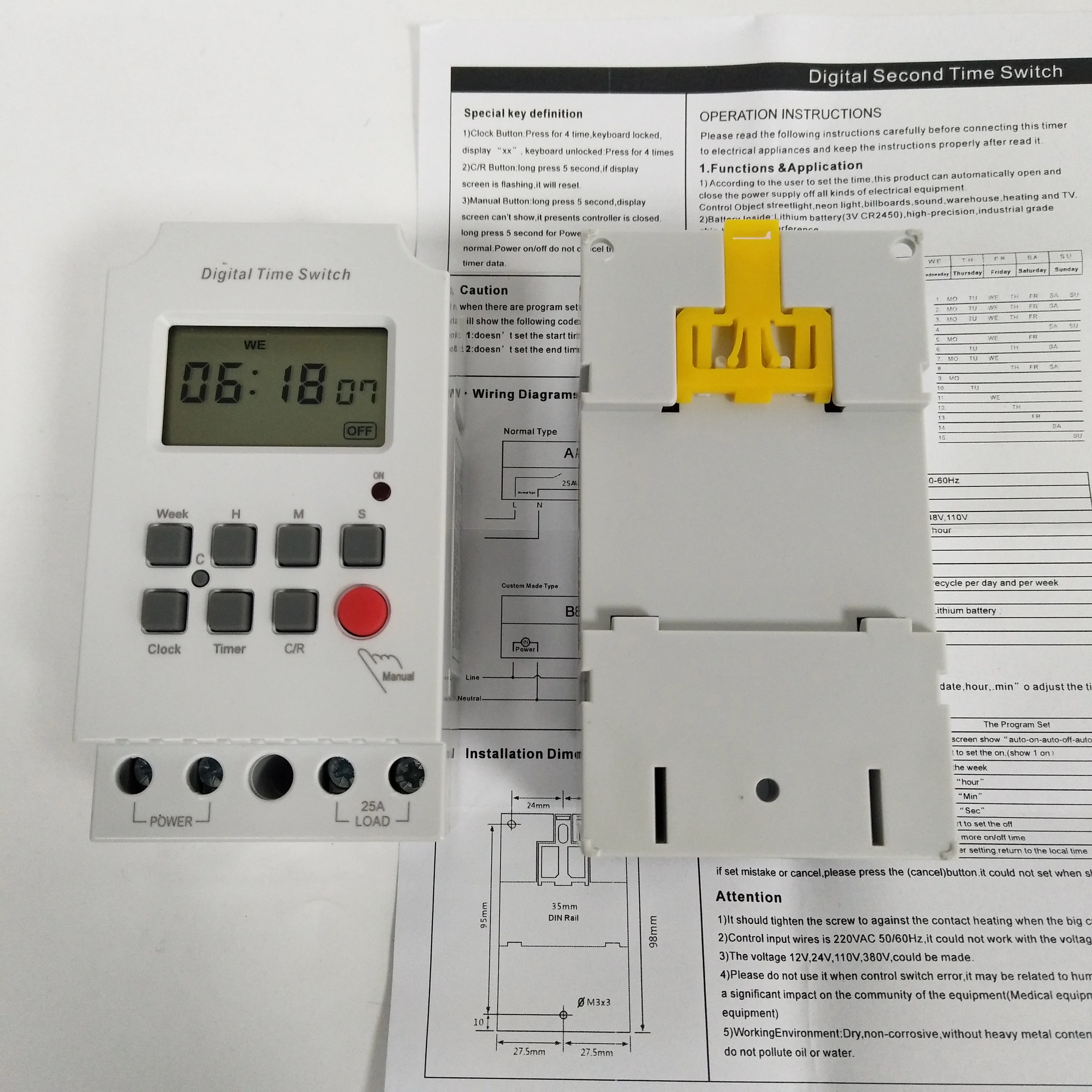  CE RoHS 220V 230V 250V 25A ежедневный программируемый цифровой таймер Seconnds