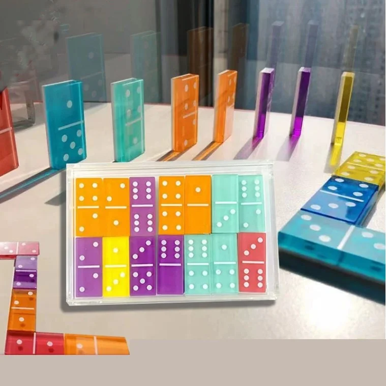 Factory custom double six domino game acrylic dominoes 28 Pcs colorful acrylic domino game set