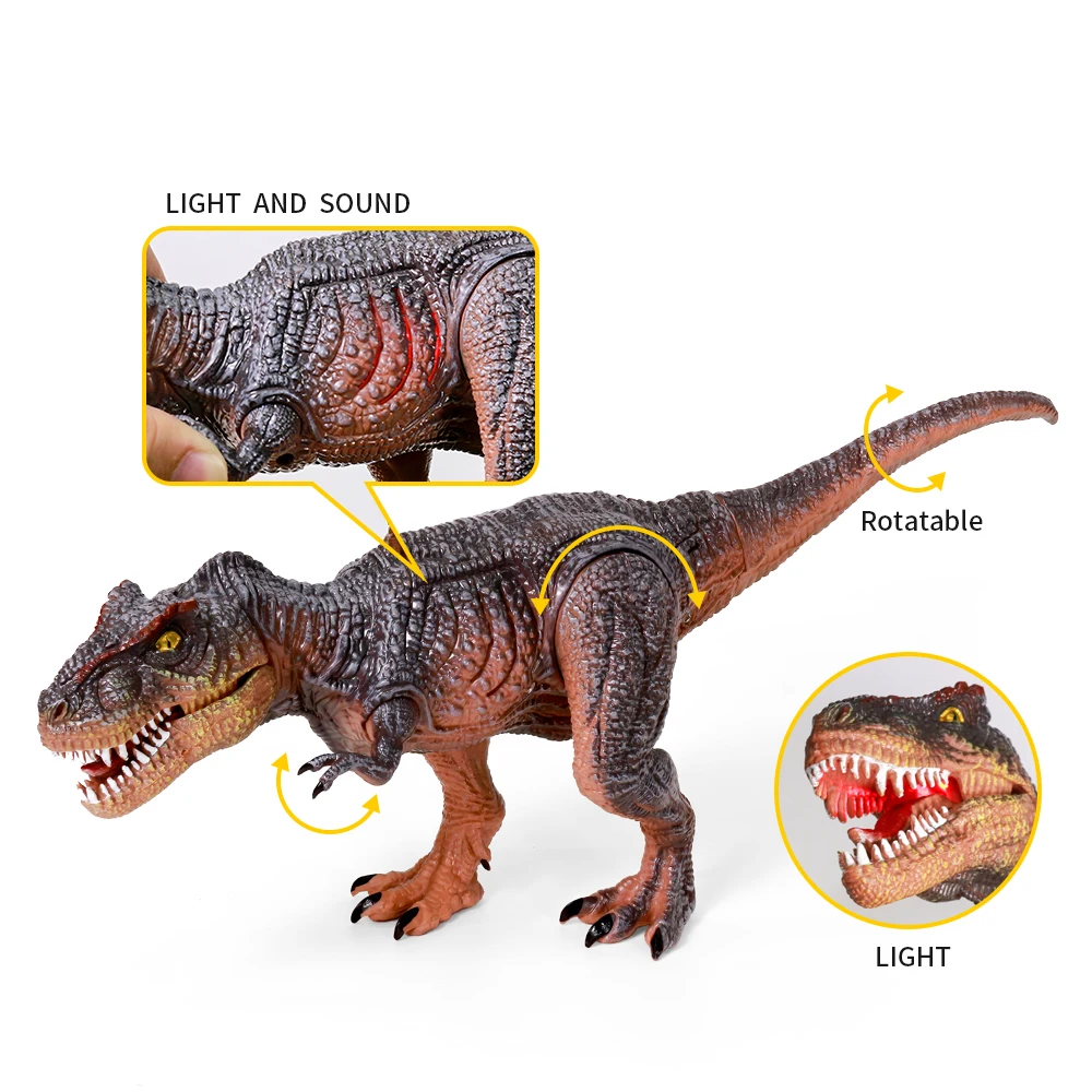 Plastic movable jonit electric T-rex dinosaur model toy with sound and light