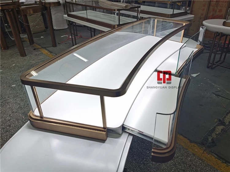 European-Style Jewelry Cabinet Design Shopping Mall High-End Gold Display Cabinet Stainless Steel Jewelry Glass Counter